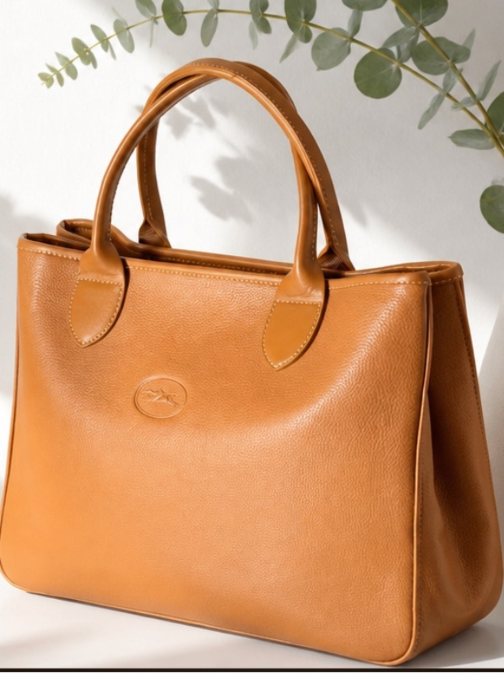 Longchamp Rozo Cognac Leather Structured Top-Handle Tote. - Picture 4 of 17